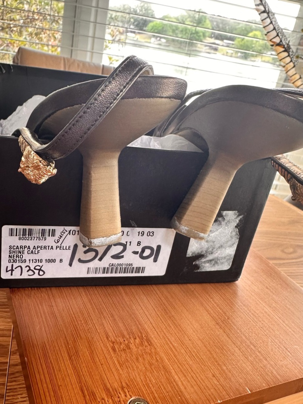 Gucci Leather Mid-Heel Slide Sandals, 3” heel, 11B, Made In Italy, Original Box - Picture 2 of 16